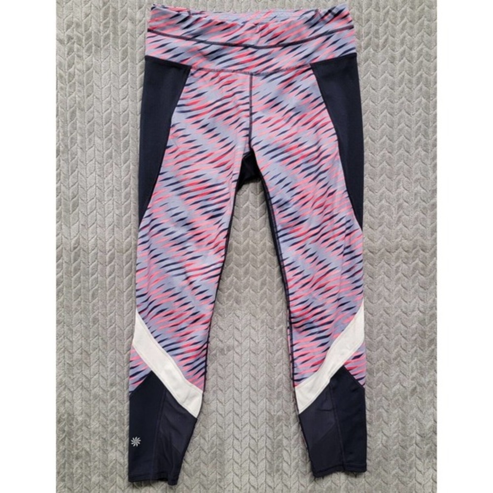 Athleta Electra Sonar ⅞ Athletic Leggings Womens Medium‎ 456987 Mesh Pink Blue